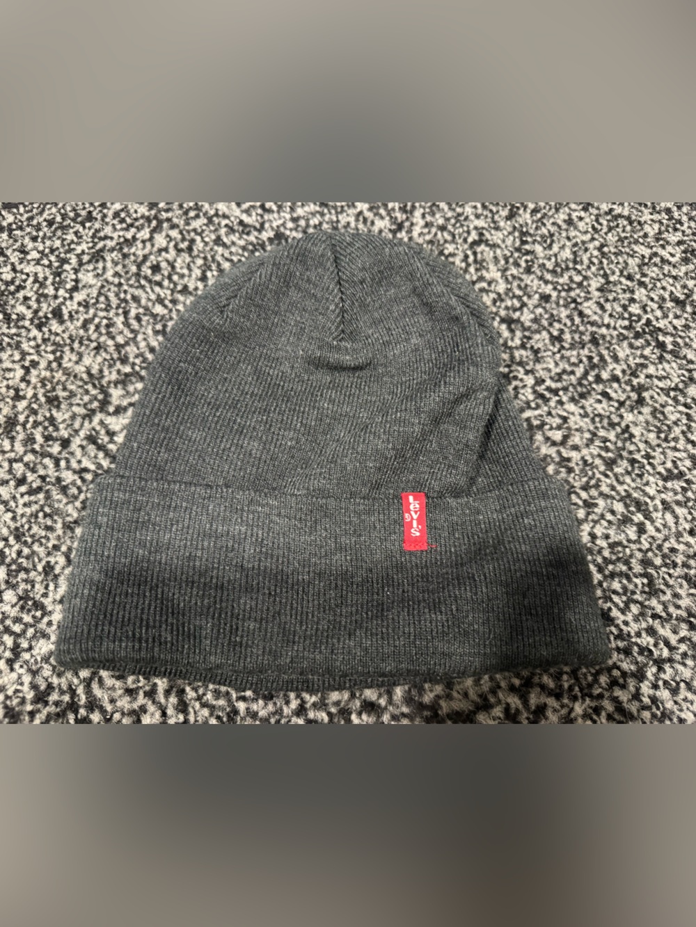 Levi's Dark Gray Knit Beanie with Red Logo Tag